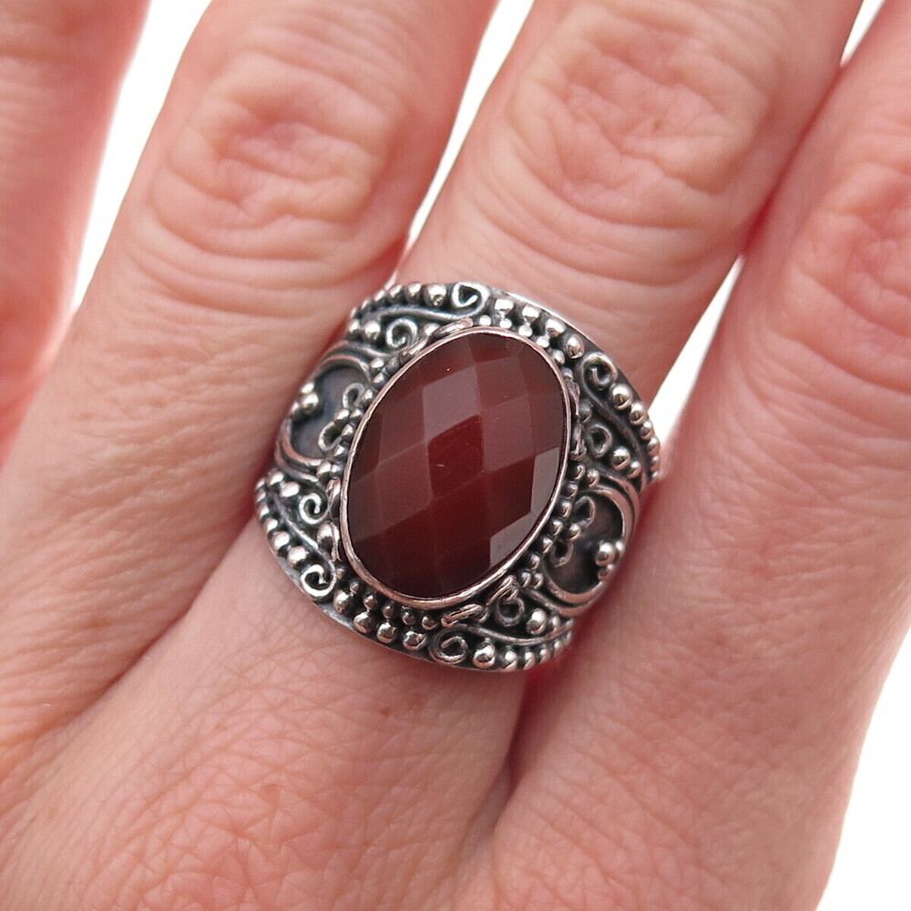 Suarti Bali 925 Sterling Silver Vintage Real Carnelian Oxidized Ring Size 8.25